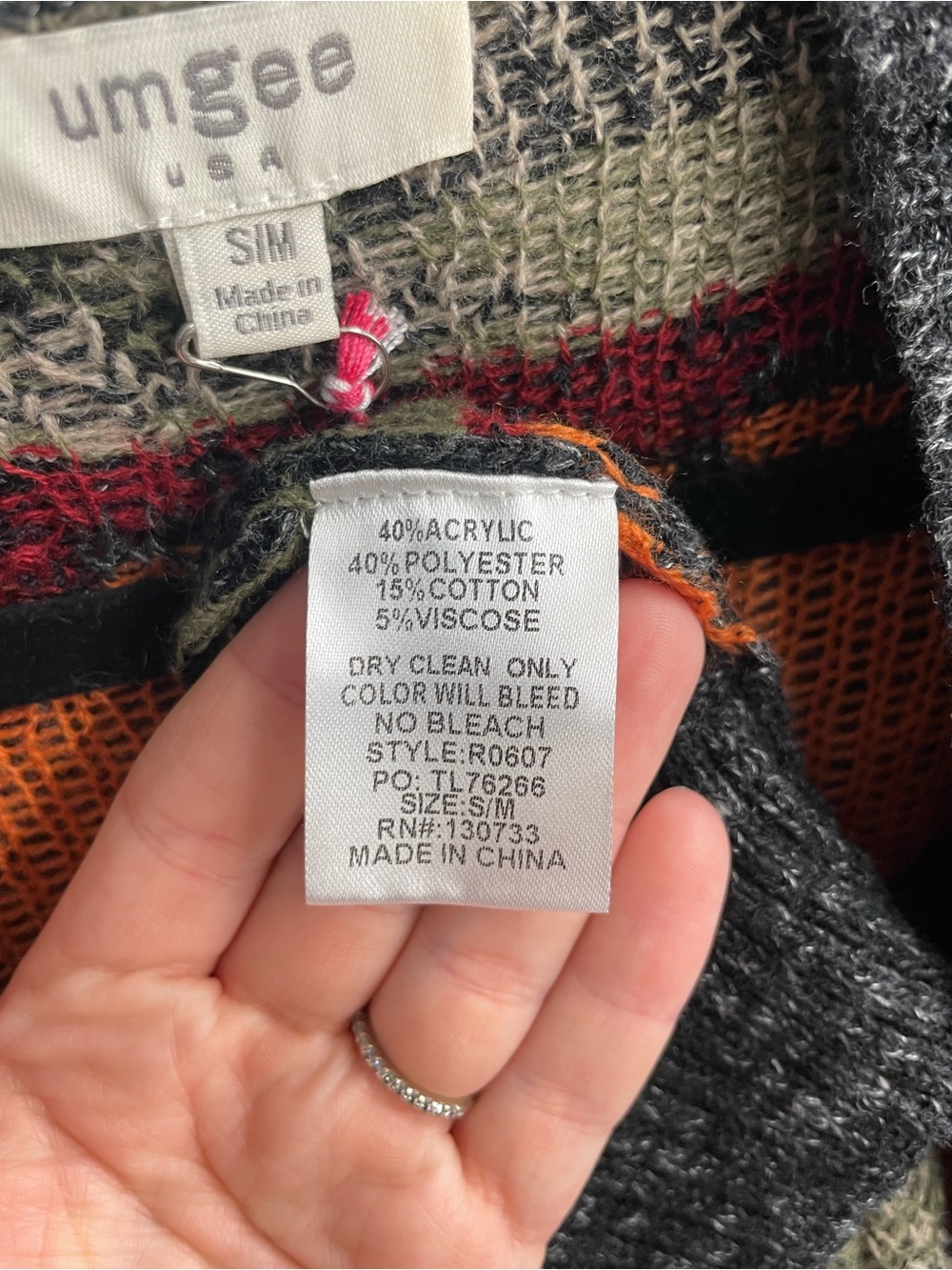 23. NWT Umgee Mossy Green Fall Fair Isle Print Open Cardigan Size Small Medium - Picture 4 of 4